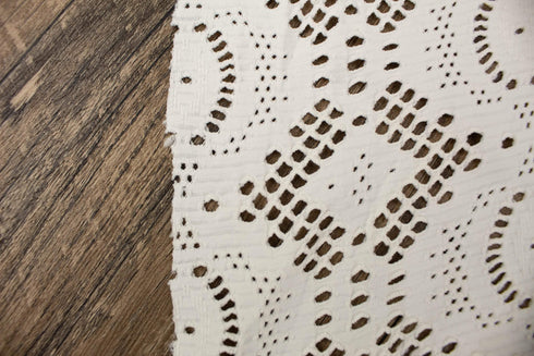 Off White Fancy Cut Out Polyester Spandex Knit Fabric Made in France by the yard ATK00502R  Extra Wide
